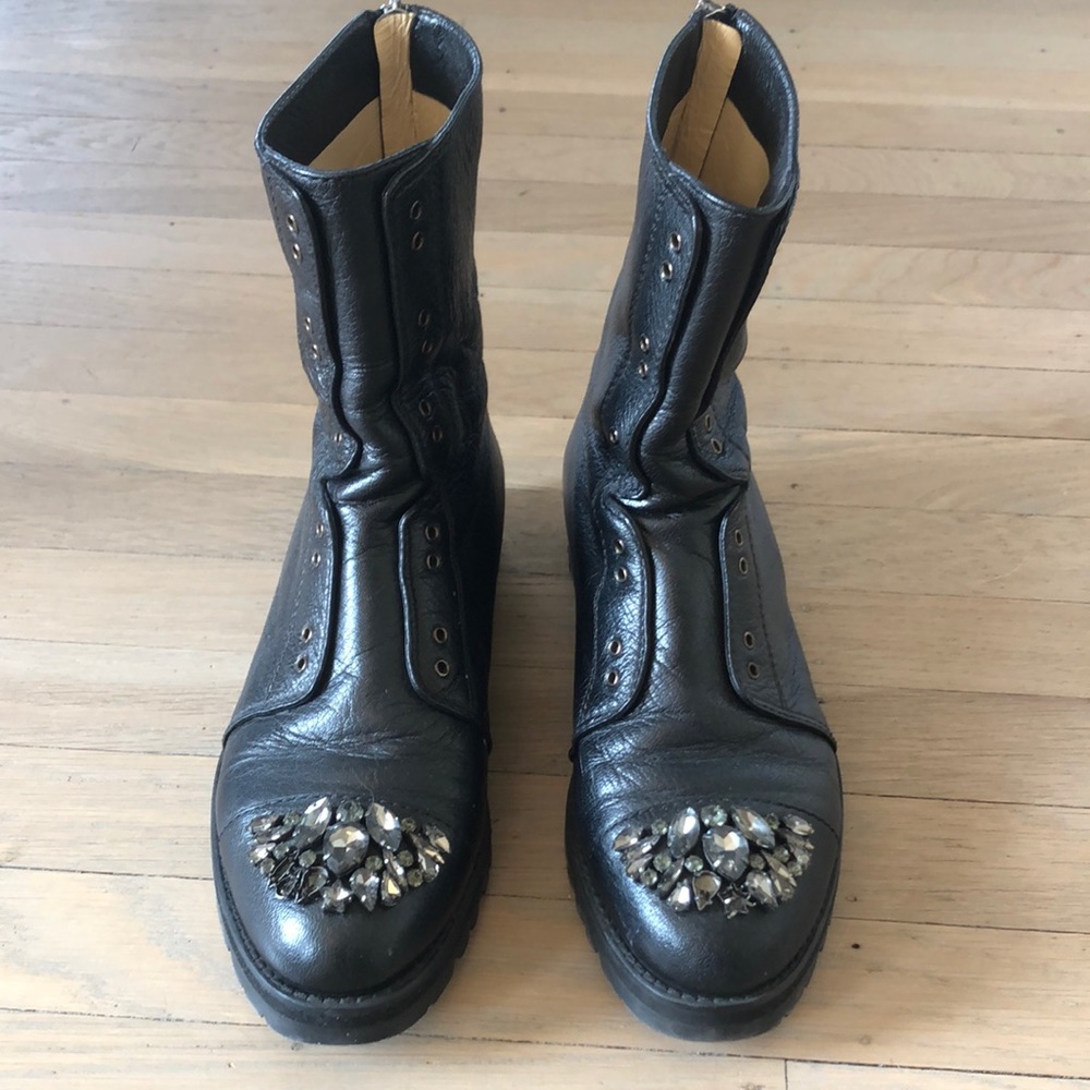 Jimmy choo Crystal encrusted toe combat boots 7:5